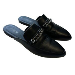 Seychelles Luna Chain Loafer Slip On Mules Size 6.5 Black Faux Leather Vegan
